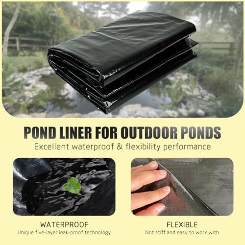 yeezoo-15X20FT-Reinforced-PE-Pond-Liner-KOI-Pond-Liners-for-Outdoor-Ponds-Enhanced-5-Layer-Structure-Pond-Liner-for-Fish-Duck-Garden-Raised-Bed-and-Waterscape-Pond082ozsq-ft-Thickness yeezoo 15X20FT Reinforced PE Pond Liner KOI Pond Liners for Outdoor Ponds Enhanced 5 Layer Structure Pond Liner for Fish Duck Garden Raised Bed and Waterscape Pond082ozsq ft Thickness