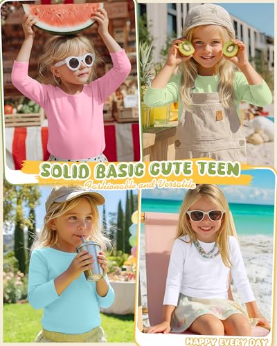 Image of 4 Pack Girls 3 /4 Sleeve T Shirts Kids Crewneck Elbow Sleeve Casual Tops Solid Basic Cute Teen Tees 5-14Y