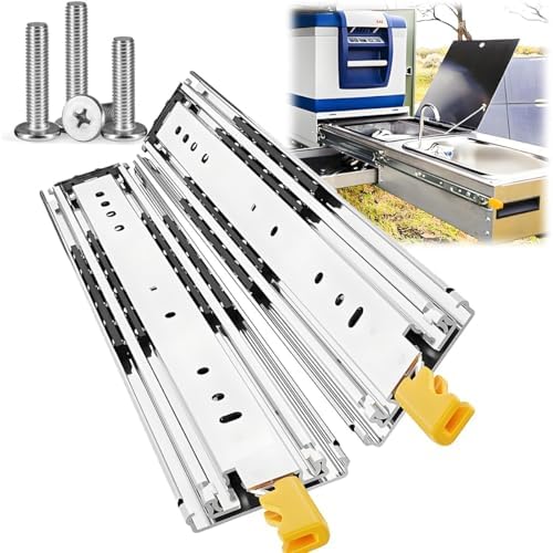 1 Pair Heavy Duty Locking Drawer Slides, 500lb Load Capacity Full Extension Ball Bearing Rails, 10in 30in 50in 60in 76in 80in Side Mount Drawer Glides with Screws(64 inch)