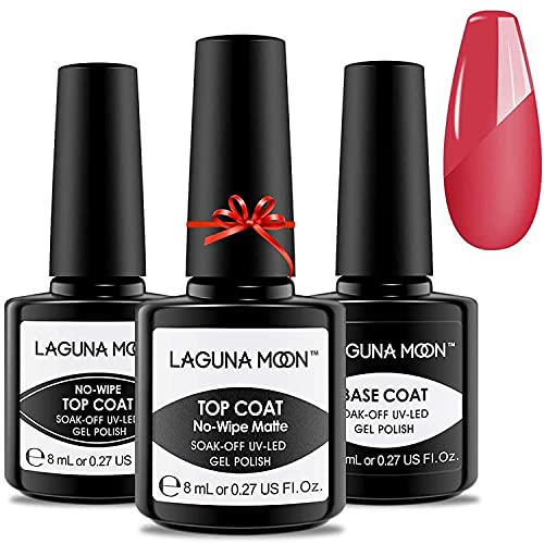 Lagunamoon Gel Top Coat and Base Coat, Matte Top Coat Gel Polish, 8ml Gel Base and No Wipe Top Coat Nail Varnish Set, Soak off UV LED Glossy Top and Base Coat for DIY Nail Art Manicure