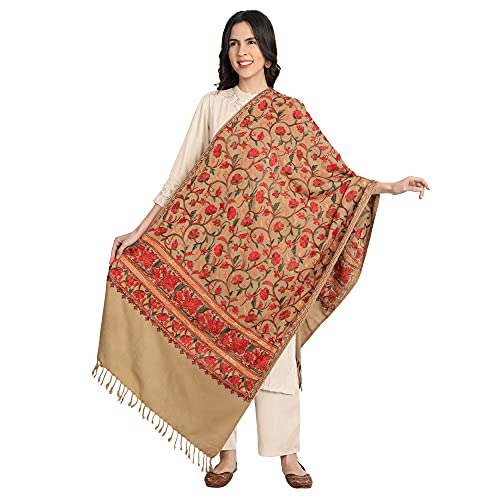 Zamour Kashmir Women Stole Scarf Wrap Shawl with Indian Embroidery Flower - 6313
