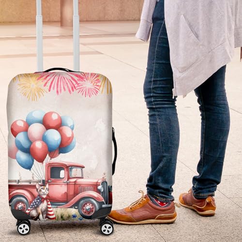 Vintage Patriotic Devon Rex 4th of July Independence Memorial Day Travel Luggage Cover Cat Lover Kitten Owner Gifts Suitcase Dust Protective Decor - 010064