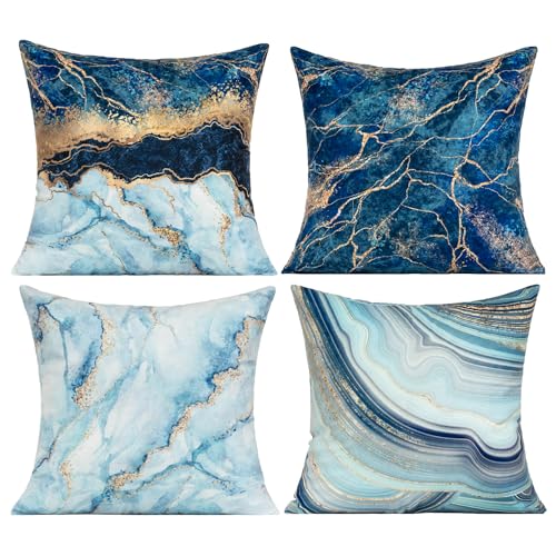 VAKADO Navy Blue Gold Decorative Throw Pillows Covers Marble 18X1...