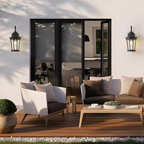 Image of Outdoor Wall Lantern, 16'' Black Outdoor Wall Light Fixtures