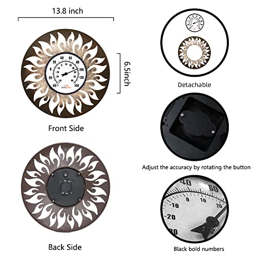 Decorative Outdoor Thermometer, Large Number Indoor Outdoor Thermometer, Black Metal Sun Wall Thermometer For Patio, Outside, Inside, Home, Garden, Room, Window, Greenhouse (13.8") #TOP2