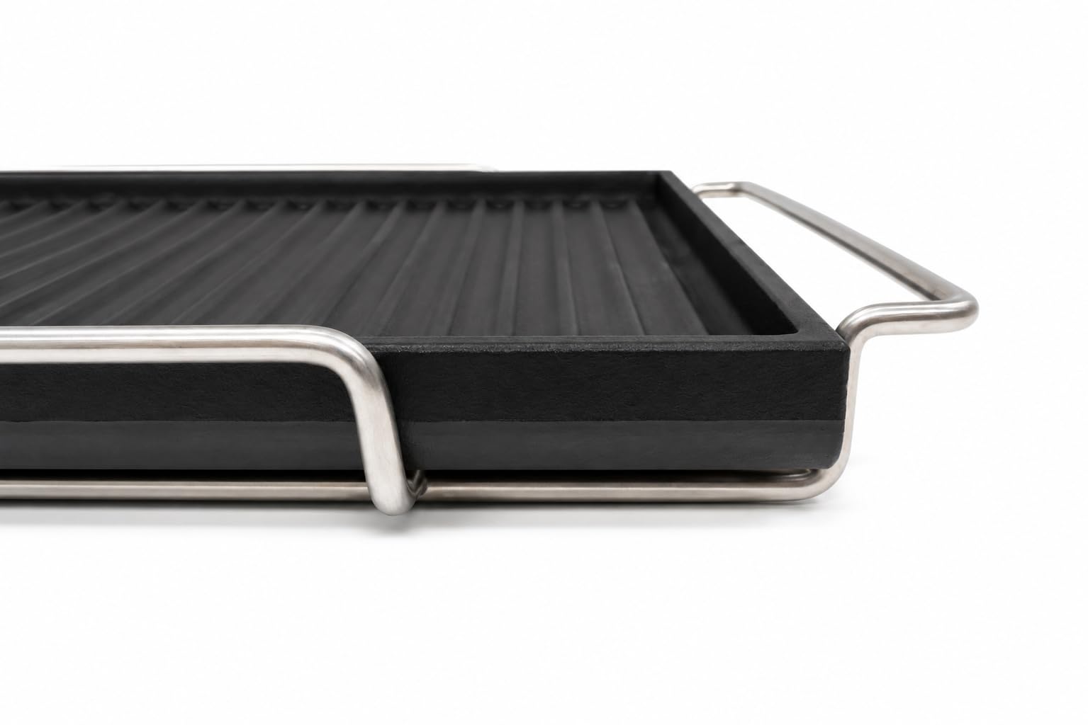 Fonderia Bongiovanni Piastra Barbecue in Ghisa Smaltata 59,5x38 cm, Bistecchiera Rettangolare, Griglia BBQ in Ghisa per Carne, Hamburger, Bistecche, Verdure, Cucina, Camino e Barbecue, Telaio 67x40 cm