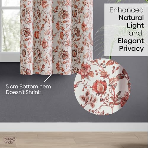 Image of haus & kinder Digital Printed Cotton Window Curtain 5 Feet Long Pack of 1 Window Curtain, 5 Feet Curtain for Window (Rustic Petal, Light Pink 130x152 CM)