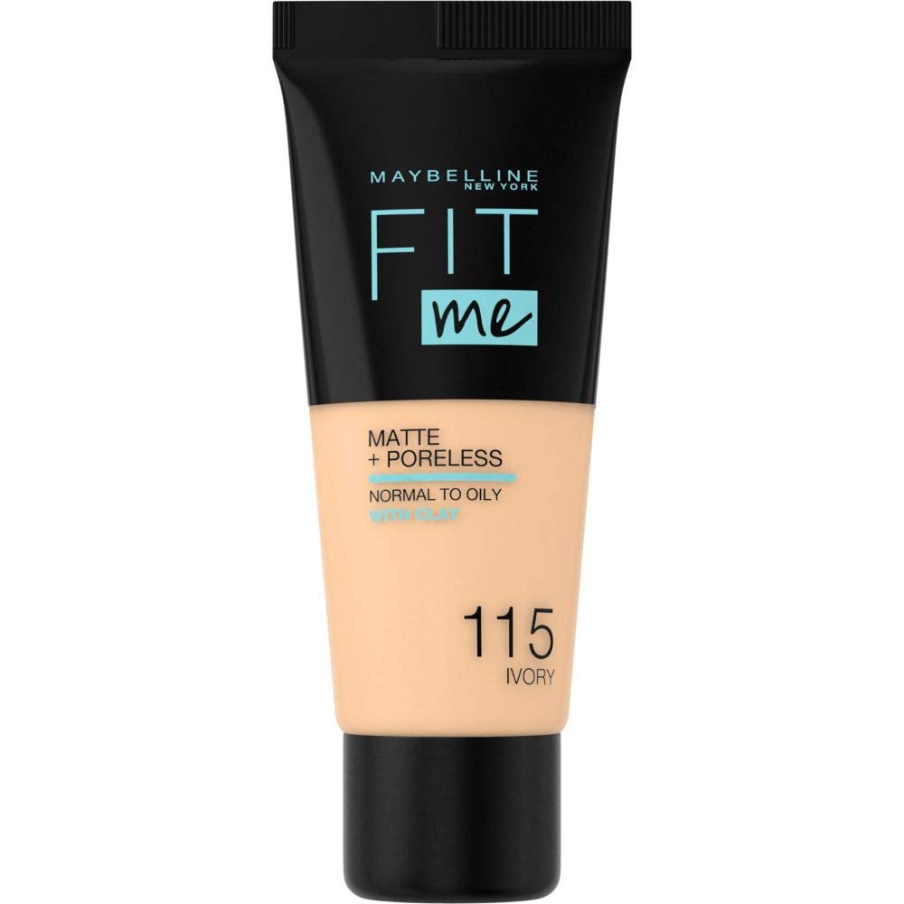 Maybelline New York Make Up, Fit Me! Matte + Poreless Foundation, Mattierend und porenverfeinernd, Alle Hauttypen, Nr. 115 Ivory, 30 ml