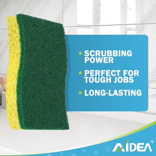 Image of AIDEA Sponges Kitchen, 9Count, Dish Sponges, Heavy-Duty Sponge for Non-Coated Cookware, Scrubbing Power for Tough Messes, Cleaning Sponge for Kitchen, Bathroom, Household