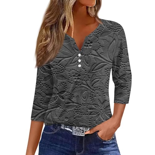 Image of 4th of July Shirts Women 3 /4 Length Sleeve Womens Tops Henley Neck Casual Patriotic T Shirts