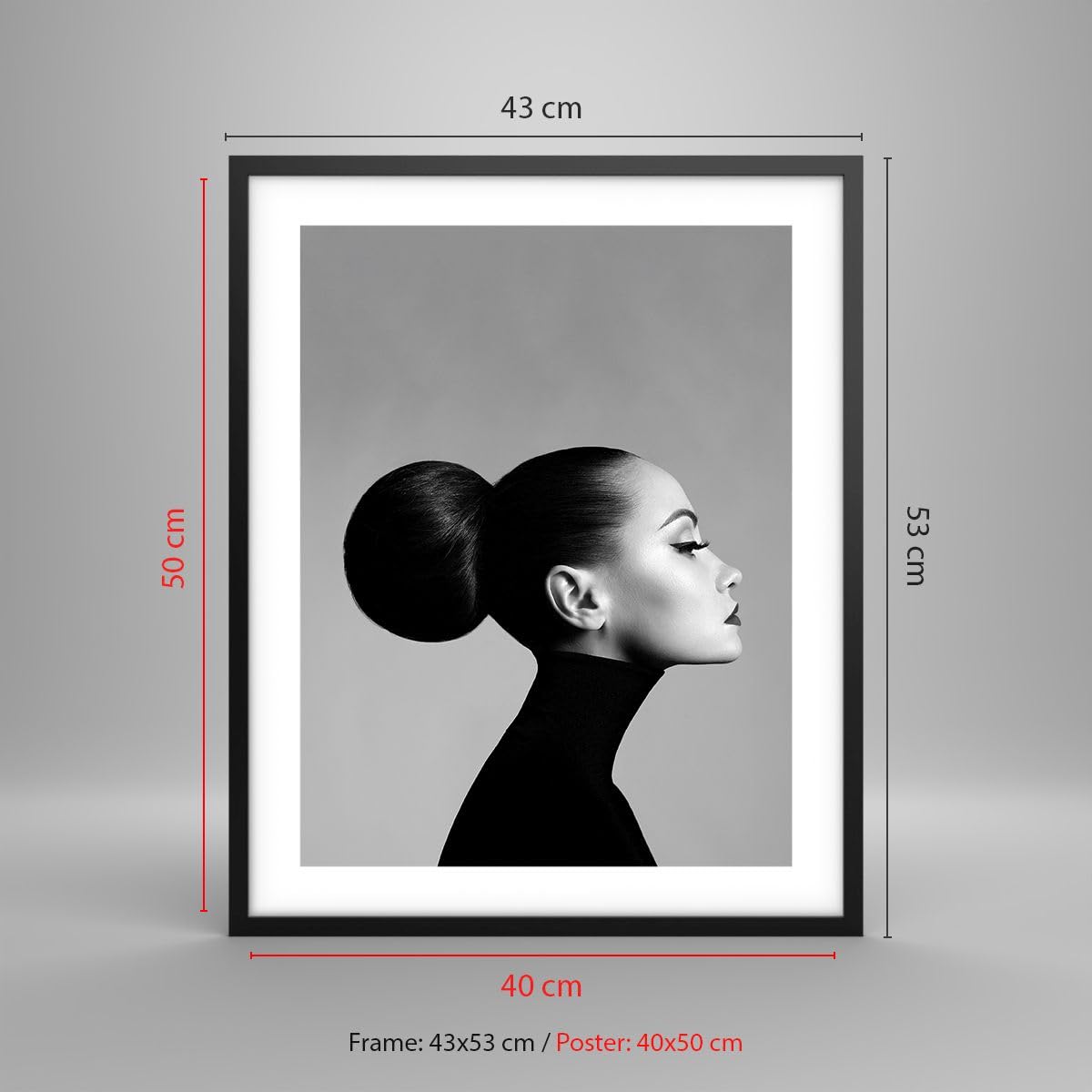 Poster 30x30cm ARTTOR - Photo Femme Coiffure Modèle - Décoration Murale Noir Et Blanc