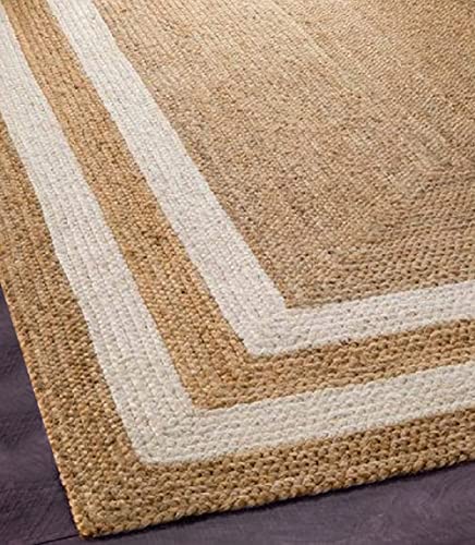 Image of Jute Braided Natural Rug Hand Woven & Reversible for Living Room Kitchen Entryway Rug, Jute Burlap Braided Rug, Farmhouse Rag Rug, Rustic Rug (6x9 feet Rug /Carpet), multe