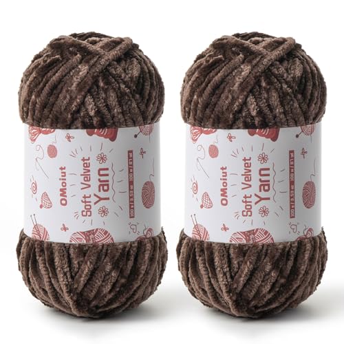 Image of 2x100g Fluffy Velvet Chenille Yarn for Crocheting and Knitting, 80m (87.5yd) Baby Yarn for Crocheting Soft, Crochet Chunky Yarns Amigurumi Yarns (2 Coffee)