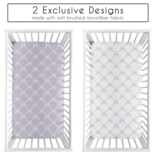 Image of Sweet Jojo Designs 2-Piece Baby Crib Sheets Set (Purple and White Bows) for Girls, Infant Nursery, Toddler Room - Fitted, Standard Size (Lavender Bow for Shabby, Ballet, Ballerina Princess Collection)
