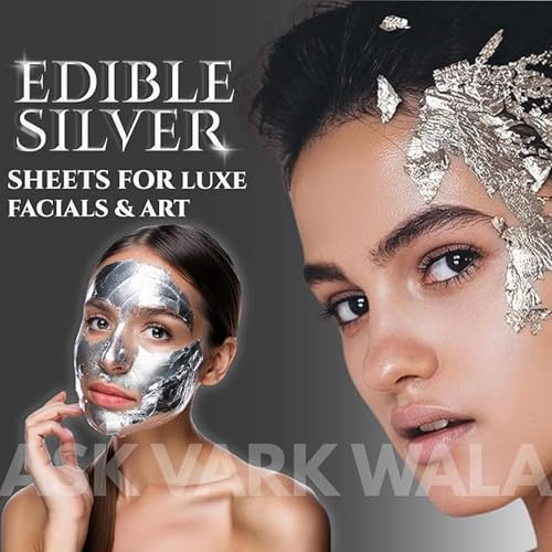 Image of Silver Leaves 99.9% Pure (Chandi Ka Vark) for Sweets, Mithai, Cakes - Edible Silver Leaf Sheets - 20 Sheets (6x4 inch) Food Grade Silver Foil by Ask Vark WALA