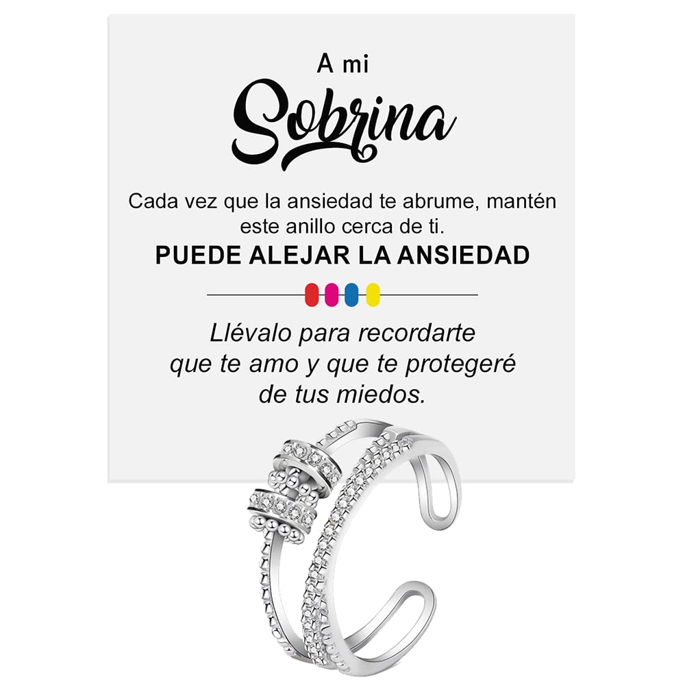 Bramart Anillo Mujer Sobrina para Sobrinas Mujeres Chicas en Plata de Ley 925 Inspiracional y de Motivación, Contra la Ansiedad Ajustable - Caja con DEDICATORIA incluida