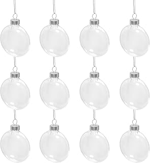12 Pack Clear Fillable Ornaments Balls, 3.15 Inch DIY Clear Plastic Flat Disc Ornaments, Clear Plastic Fillable Ornament Ball for DIY Craft Projects, Wedding, Christmas, Party, Home Decor