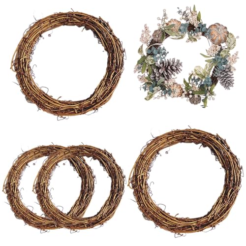 Natural Grapevine Wreaths 4 Pcs Wreath Making Supplies Rattan Wreath for DIY Christmas Craft Front Door Wall Hanging Wedding and Party Decors (20 cm/15cm)