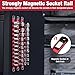 WORKPRO Magnetic Socket Organizer, 3/8-Inch Drive Aluminum Alloy Sockets Rail, Heavy Duty Sockets Holder, Socket Rack Kit 3/8-Inch x 10 Clips (Red)