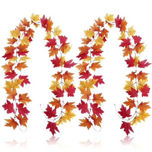 Herbstgirlande Herbstblätter Herbstdeko Innen Draußen Hängend Ahorn Blätter Girlande Herbst Dekoration Fall Decor Aesthetic Autumn Künstliche Ahornblätter für Outdoor Fenster Haustür Blättergirlande