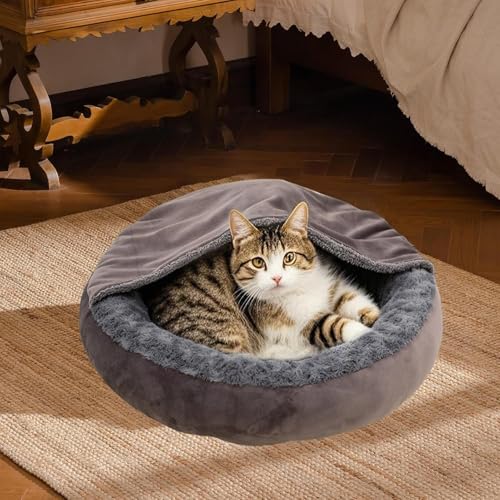 Körbe für Katzen – Hundekorb mit Höhle – rundes Bett in Donutform, warm und deckend, zur Beruhigung von Welpen im Freien während der Wintersaison auf Reisen und für – Bild 7