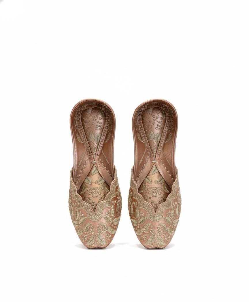 Traditional Embroidered Punjabi Jutti, Peach, Flat Sole with Padded Insole, Lightweight Ethnic Footwear for Weddings and Festive Occasions-image-20