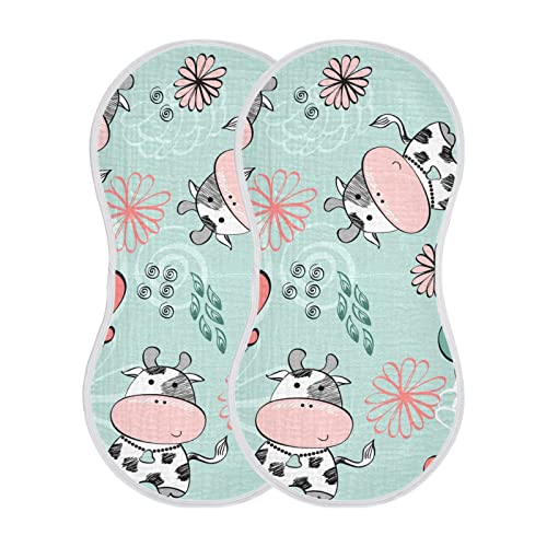 Image of Kigai Cow Muslin Baby Burp Cloths, Large Absorbent Cotton Muslin Burp Cloths Set of 1, Washcloths, Face Towel, Bibs for Newborn Boys Girls, 11 x22 Inch