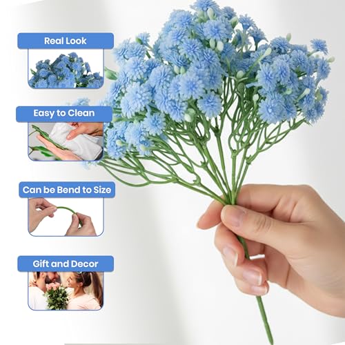 Image of Art Street Baby Breath Blue Flowers Artificial Bouquets | Christmas, New Year Mothers Day Gifting, Flowers for Vases | Decoration Items for Living Room| Set of 2 (Size: 14 Inch)