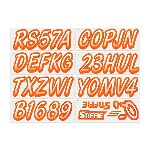 Image of STIFFIE Whipline White /Orange 3 inch Boat & PWC Registration Decals • Numbers Letters Stickers