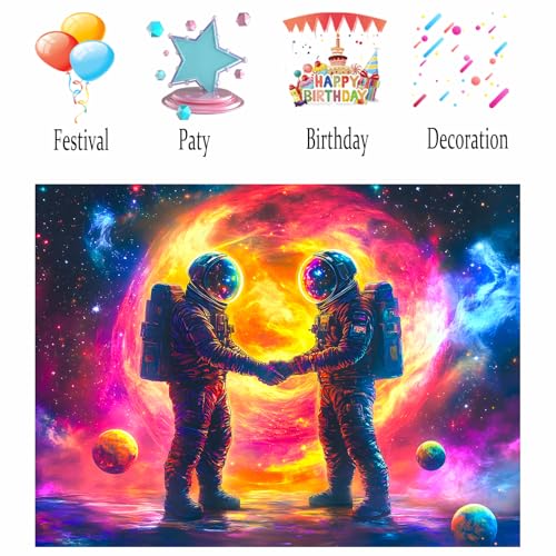Image of Nuxovilar Astronaut Handshake Wall Tapestry Polyester 59.05x51.18 In | Glow Poster Trippy Wall Art Cosmic Decor UV Backdrop Living Room Bedroom Lounge Space Room (Galaxy Handshake)
