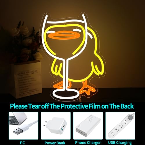 Image of Neon Sign, HSJNJKFU Duck Neon Signs for Wall Decor LED Neon Light for Room Party Decor Beer Bar Signs for Man Cave - LED Neon USB Powered
