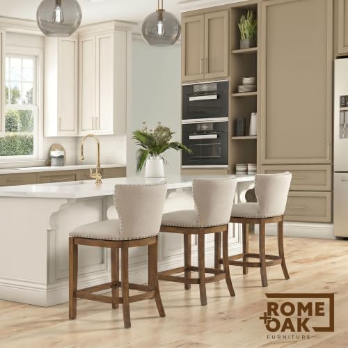 Image of ROME + OAK Carlynd 26 inch Counter Stool, Low Back Swivel, Weathered Oak