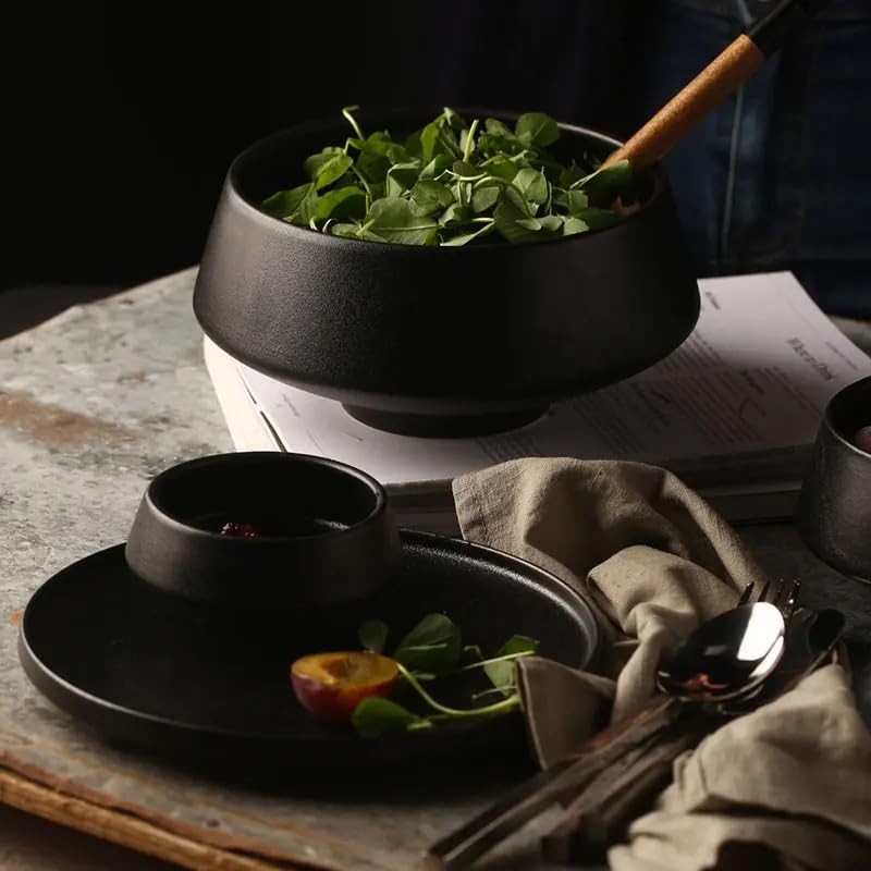 Talerze obiadowe Ceramiczna miska na ryż, czarna matowa miska na zupę, miska do restauracji, przekąski, zastawa stołowa kuchnia miska na sałatkę