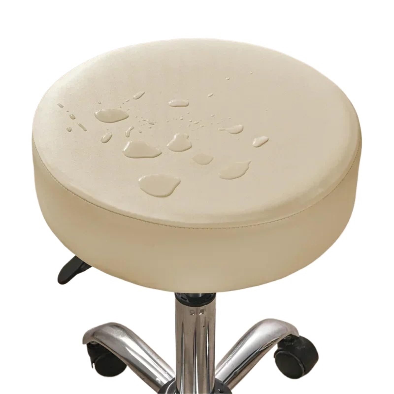 SHENJMAI Stool Covers Round Round Stool Cover Leather Elastic Barstool Covers Solid Color Rotating Chair Slipcover Home Hotel Decor(Beige)
