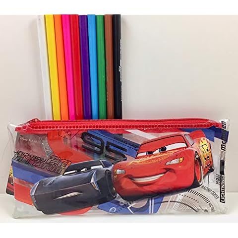 Euromic Cars 3 Transparent Filled Pencil Case with 10 Coloured Pencils Cover