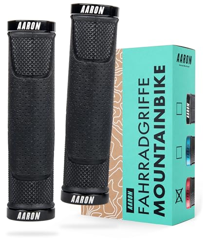 AARON MTB Fahrradgriffe, sportliche Lenkergriffe aus rutschfestem Gummi, Schwarze Lock-On Gel Griffe mit Lenkerendkappen für Mountainbike, Trekkingrad, E-Bike, Crossbike, Fixie u.v.m.
