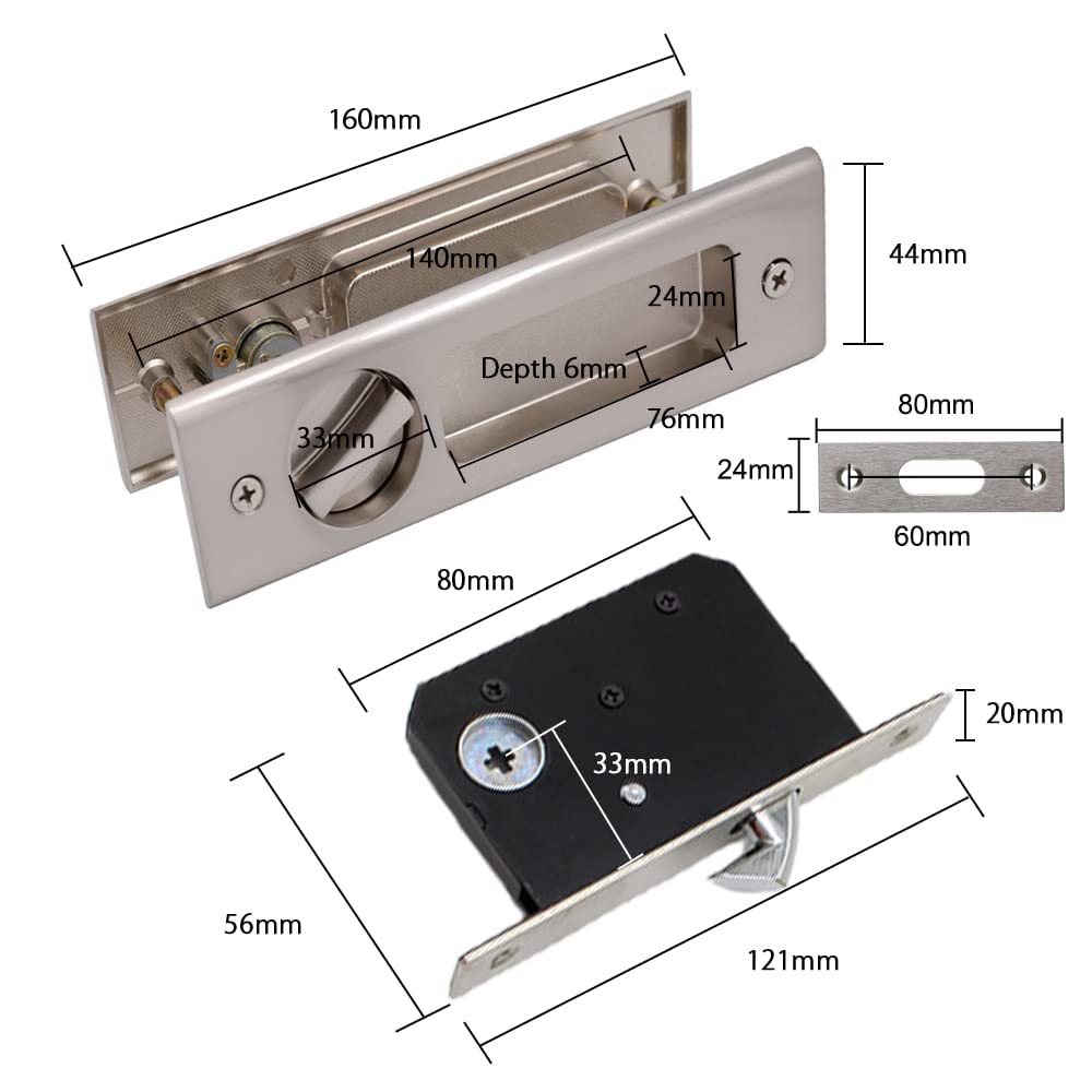 HOCONNIE Cerradura para Puertas Correderas Manilla para Puerta de Bolsillo con Llave Manilla Invisible para Puertas Empotradas 160mm Plateado