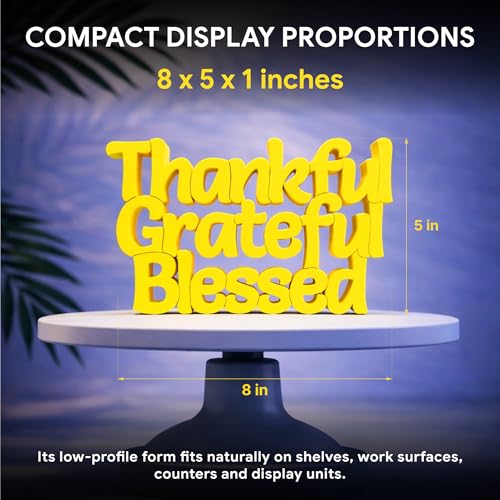 Image of Mad Masters Thankful Grateful Blessed Inspirational Desk Decor - Aesthetic Table, Shelf & Wall Showpiece for Home Office, Business. Vastu Friendly Gifting, Sunshine Yellow (20.3 x 12.5 x 2.5 cm)