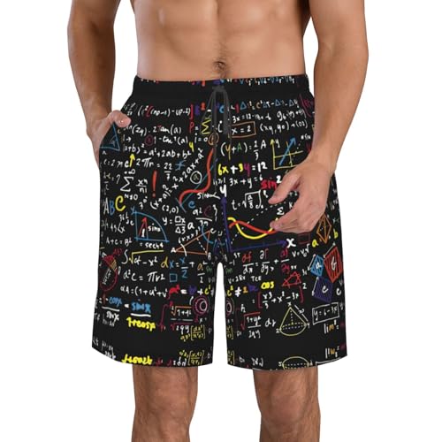 Math Formula Print Men's Quick Dry Swim Board Shorts, Summer Beach Trunks Bathing Suits with Pocket