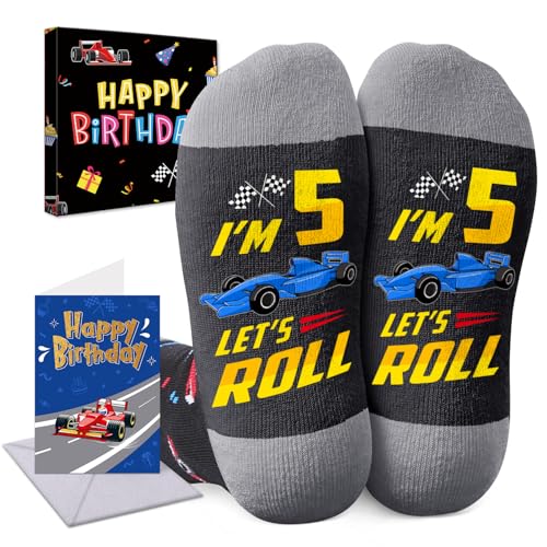 HAPPYPOP 5th Birthday Gifts Ideas - Five Year Old Gifts with Birthday Greeting Card, Socks for Child Boys Age 5