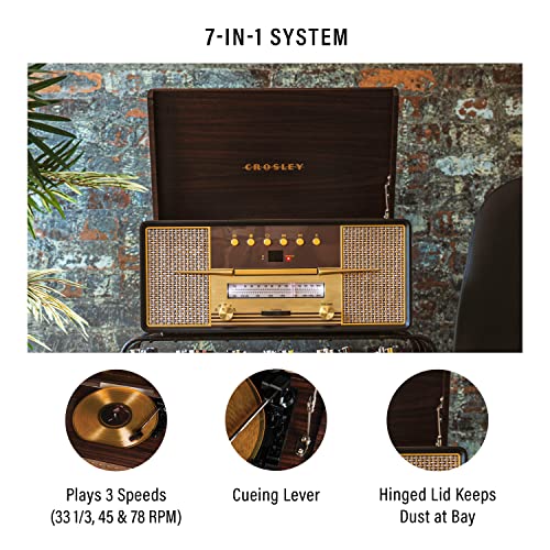 Crosley CR7016A-MA Rhapsody 7-in-1 Bluetooth 3-Speed Vinyl Record Player Turntable CD Player, AM/FM Radio, Mahogany by Crosley - Image 2