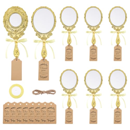 PH PandaHall 8 Set Miroir de Poche Vintage Miroirs Main Fleur Gaufré Miroir Princesse Ovale avec Ruban Satin Étiquettes Cadeaux pour Cadeaux Fête Décorations Anniversaire Mariage 24.7x11.5cm