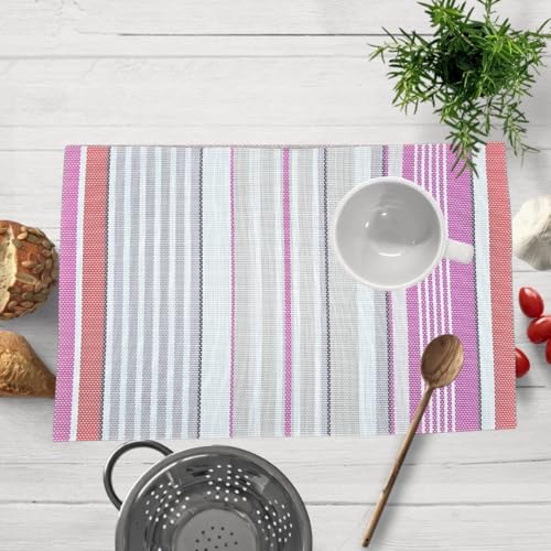 Image of YELONA Placemats for Dining Table - Heat Resistant, Non-Slip & Washable PVC Vinyl Table Mats - Set of 4, 45 x 30 cm (Multicolor & Pink)