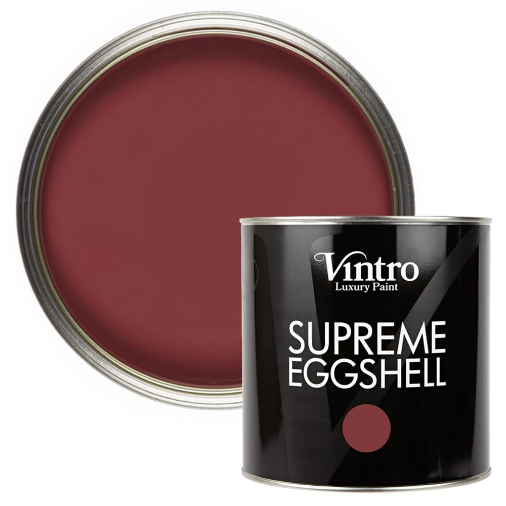 Vintro Paint | Eggshell Paint | for Walls | Wood | Trim | Satin Furniture Paint | Interior & Exterior Use. (Red - Mulberry, 2.5 Litres)