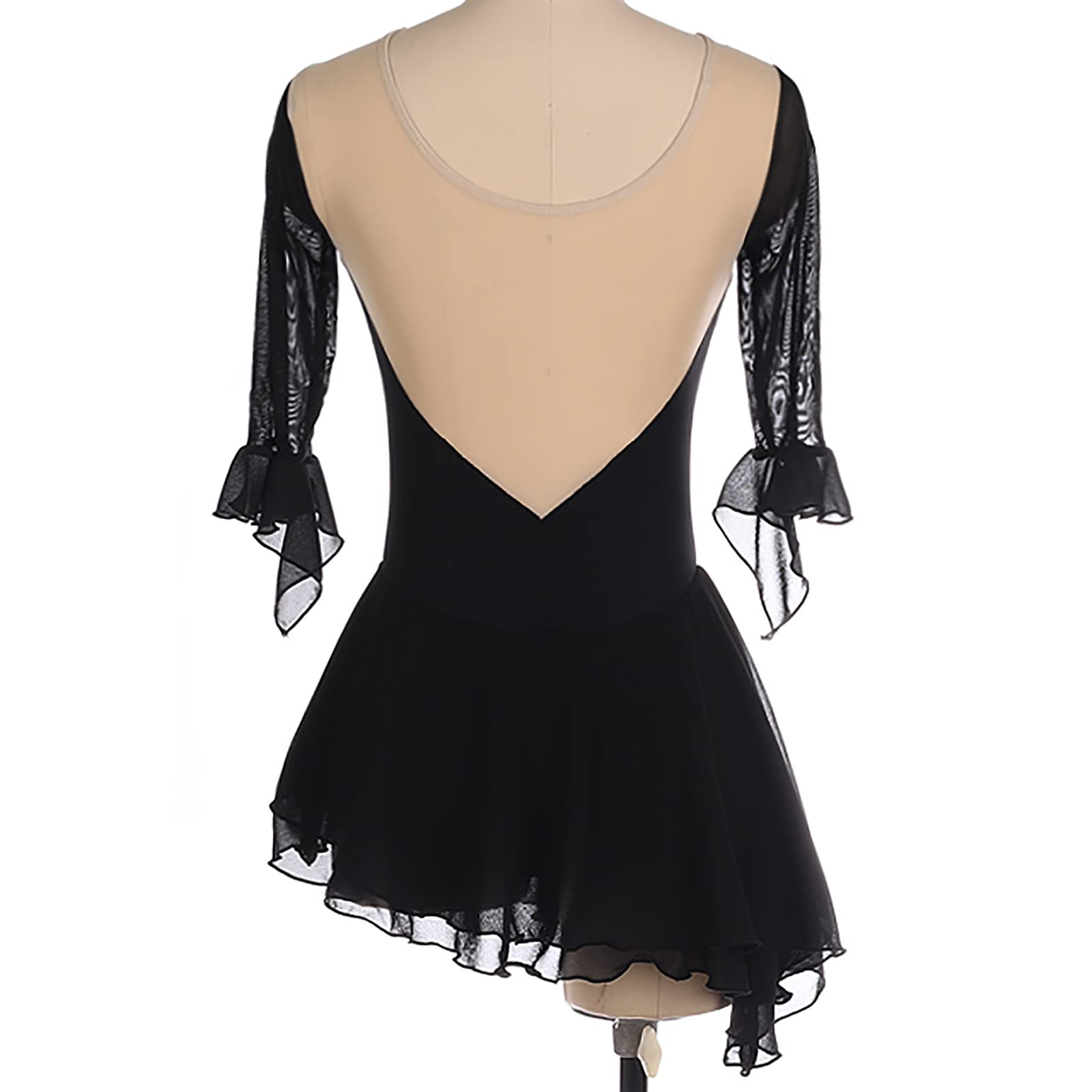 Vestido de Patinaje Artistico para Niña Lentejuela Maillot Gimnasia Disfraz Danza Ballet(Size:M/150,Color:Negro)