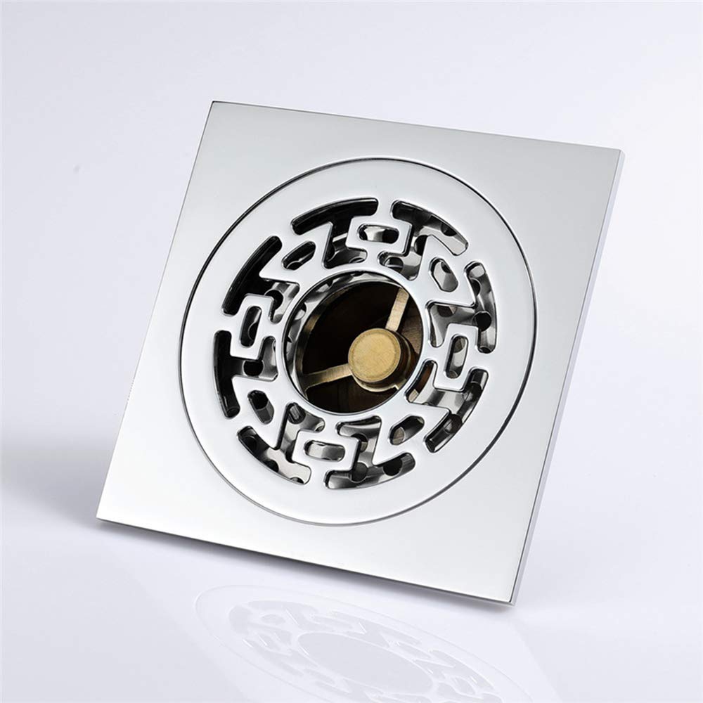Siphon de sol de douche, siphon de douche for machine à laver, siphon de sol carré de 4 pouces en laiton chromé siphon de sol de douche avec grille de couvercle amovible, siphon de douche de salle de