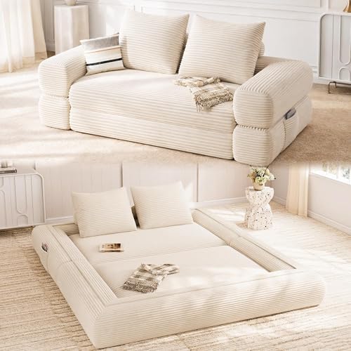 Jocoevol 4-in-1 Convertible Folding Sofa Bed, 78"W x 68"L Queen S...