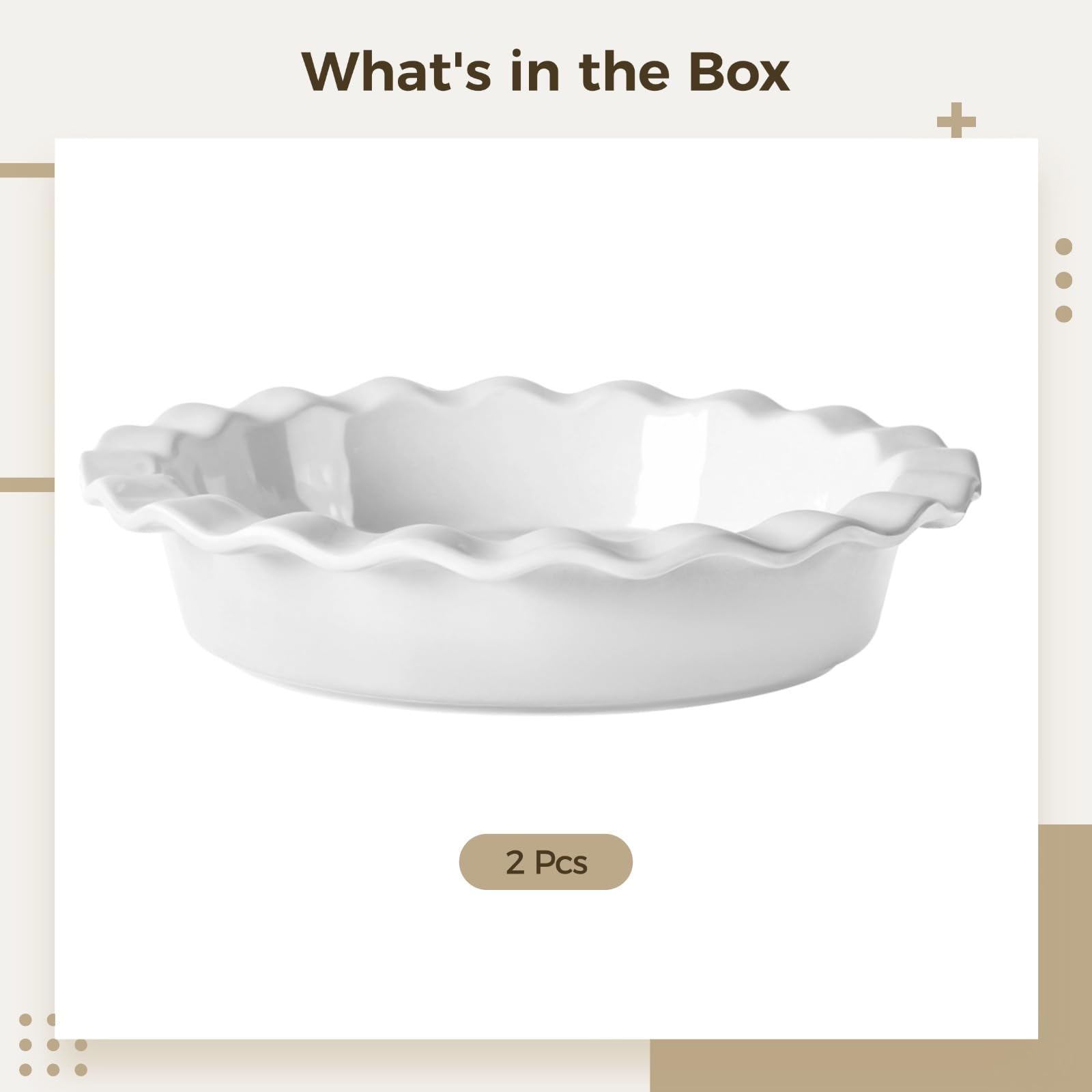 Lot de 2 plats à tarte en céramique, 24 cm, grandes assiettes à tarte et quiche, design élégant, blanc avec bord ondulé