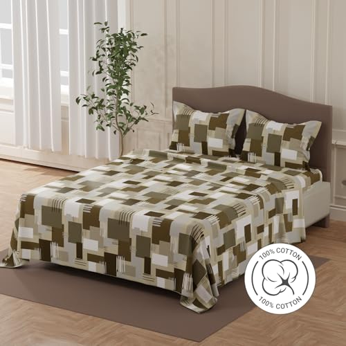 Image of Layers 100% Cotton Bedsheet for Double Size Bed | Lumina Floret Collection | 144 TC Soft & Breathable | Floral Print with 2 Pillow Covers | Wrinkle Free & Colorfast | 3 Piece Bedding Set - Grey