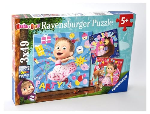 Ravensburger - Puzzle Mascha und der Bär, Kollektion 3 x 49, 3 Puzzle mit 49 Teilen, Empfohlenes Alter 5+ Jahre